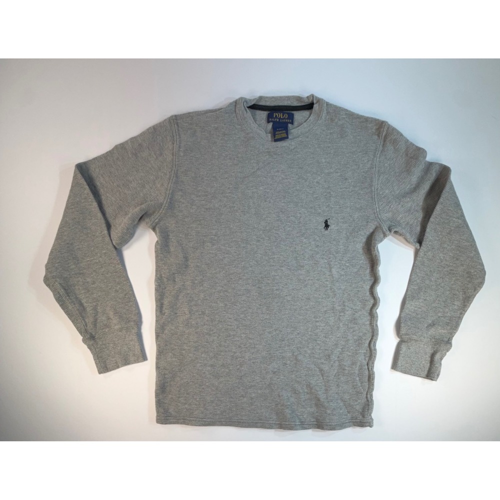 Polo Ralph Lauren Mens Small Grey Waffle Knit Thermal Long Sleeve Pony Shirt